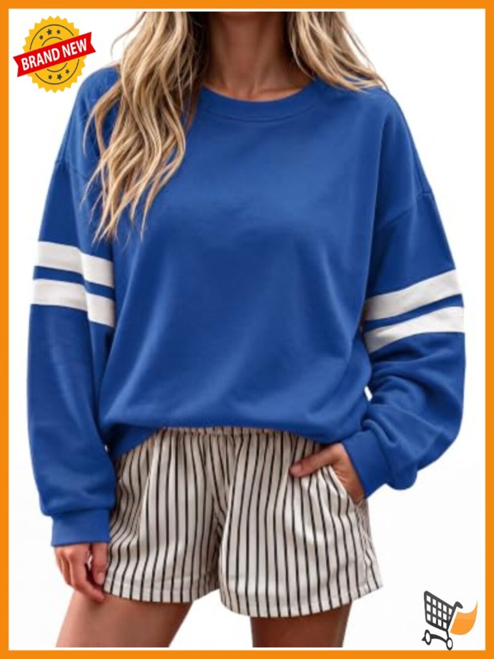 Oversized Striped Varsity Sweatshirt Crewneck Pullover